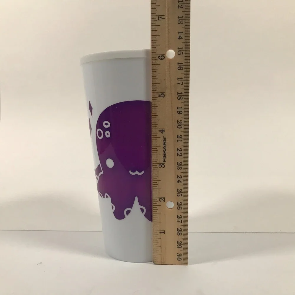 Purple Octopus Travel Tumbler White Reusable Coffee Cup with Black Lid